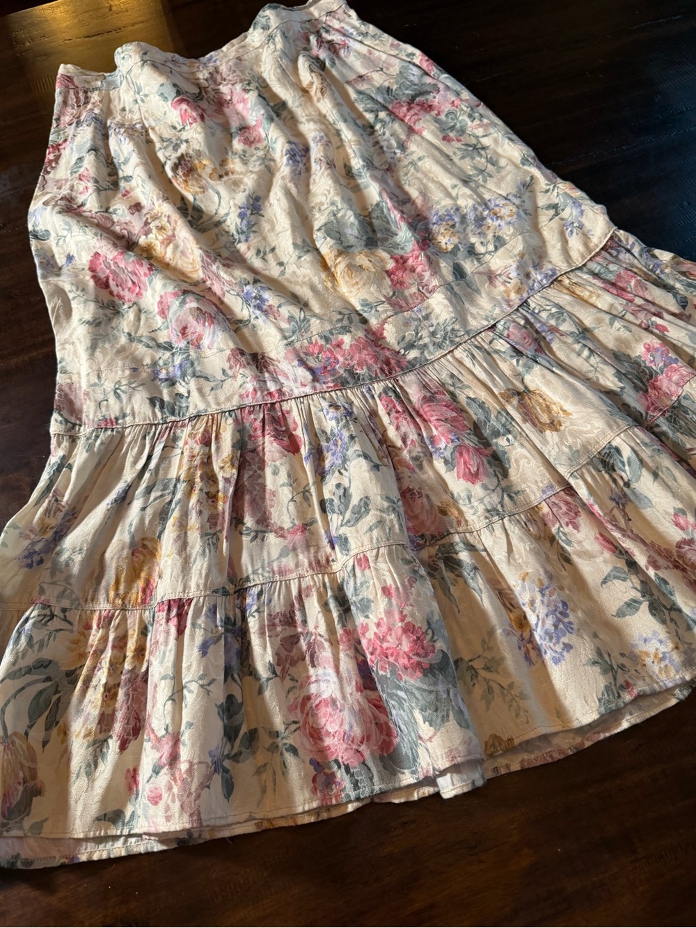 Handmade Cottagecore fishtail-like tiered floral brocade maxi